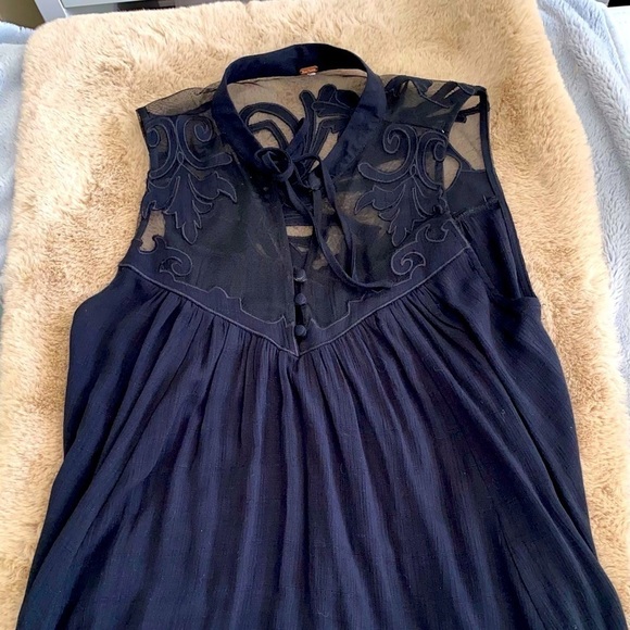 2/$30 Free People Womens Black Western Romance Mesh Embroidered Blouse Sz XS / S - Picture 3 of 5